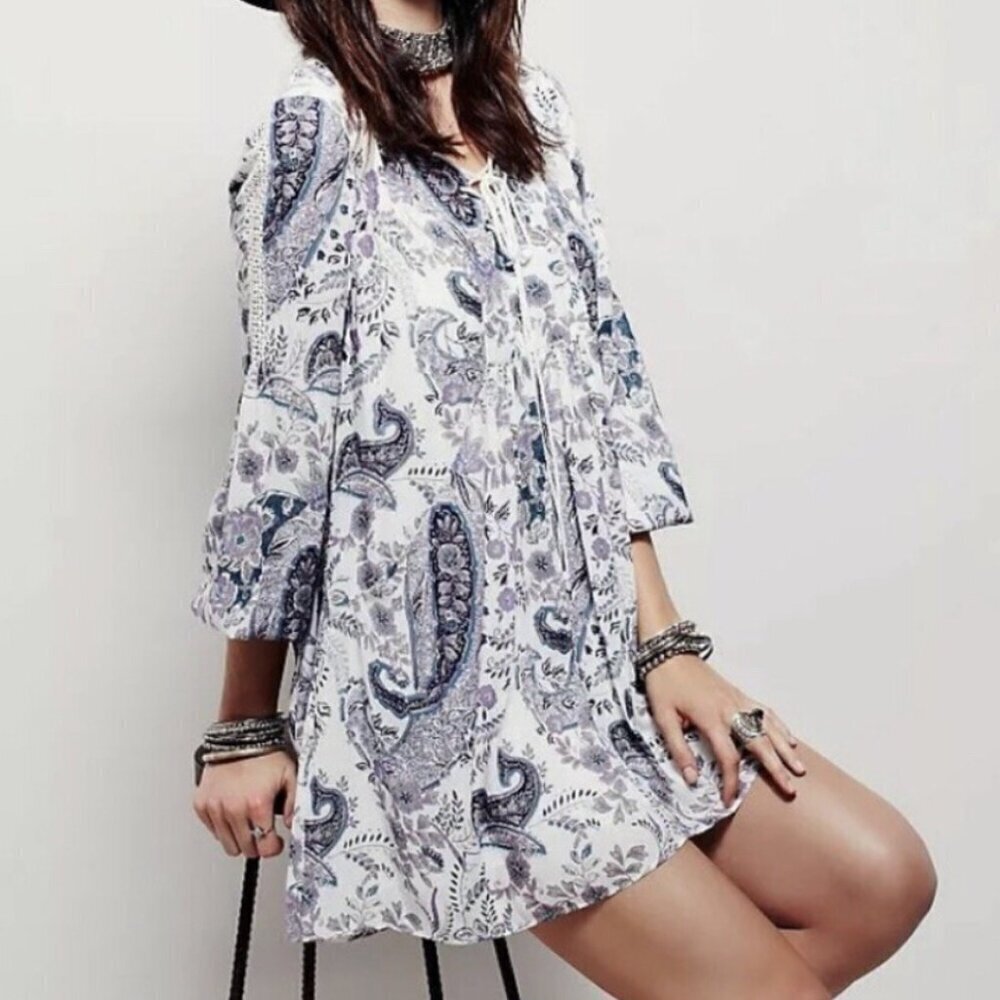 Free People Women's Size XS Purple Paisley Rain or Shine Mini Dress